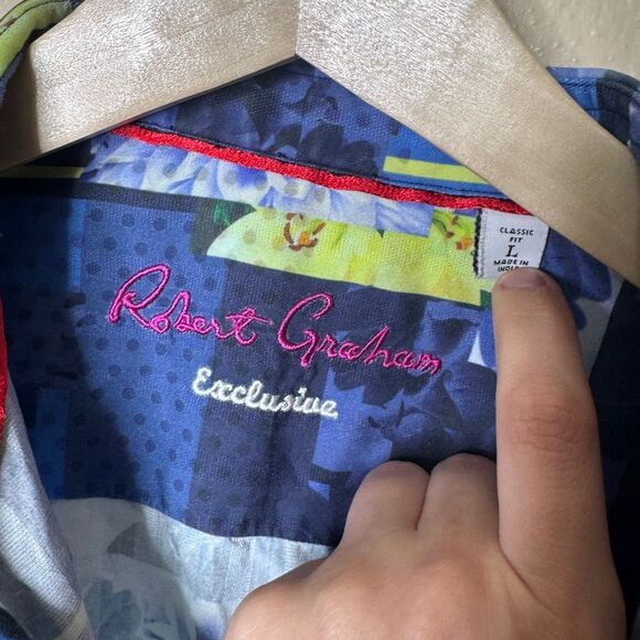 Robert Graham Exclusive Shirt Mens Large Blue Button Up Polka Dot Floral Print - Picture 2 of 8